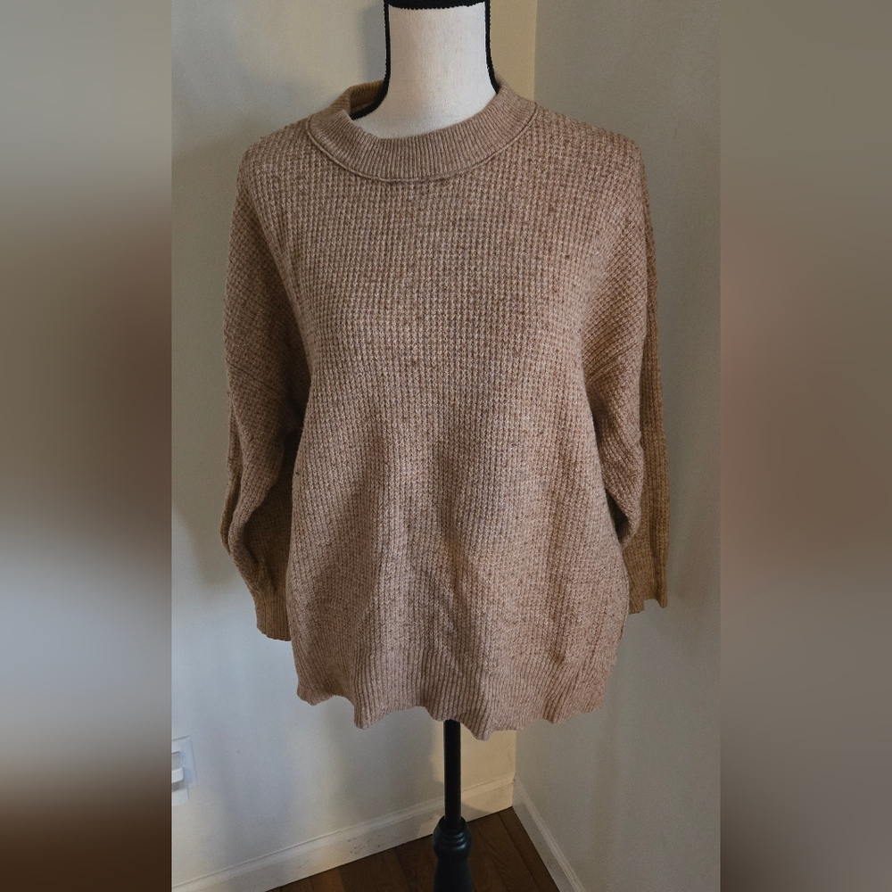 Aerie Tan Waffle Weave Crew Neck Pullover Long Sleeve Small